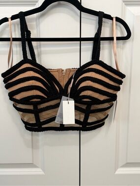 JLUXLABEL BLACK SERENITY BAY TOP Black Strappy Cropped Bralette with Nude Lining